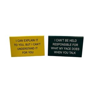 Funny Desk Signs Set of 2 Sarcastic Office Decor Gag Gift Work‎ Desk Nameplate